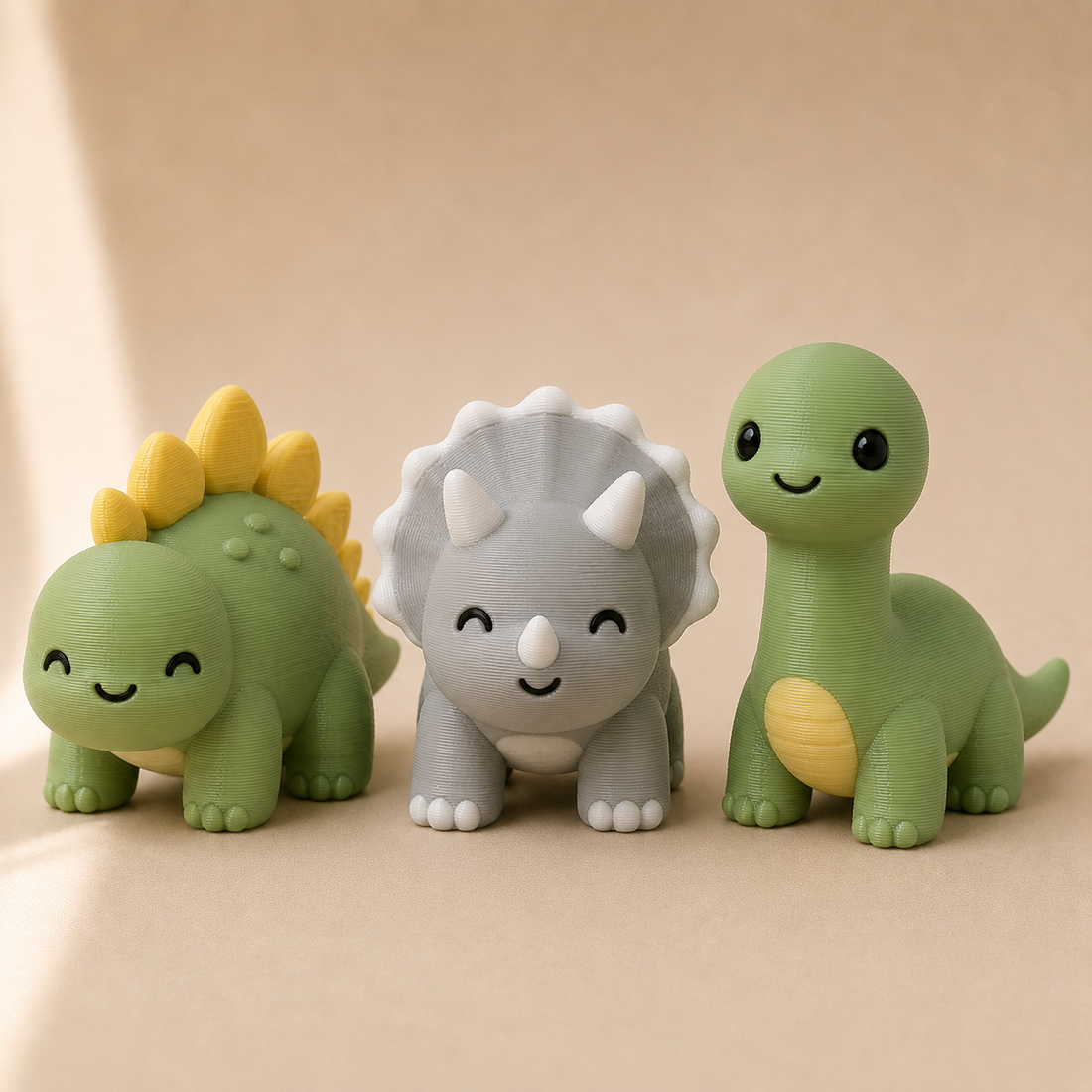 Dino Trio — three cute 3D printed baby dinosaur figurines