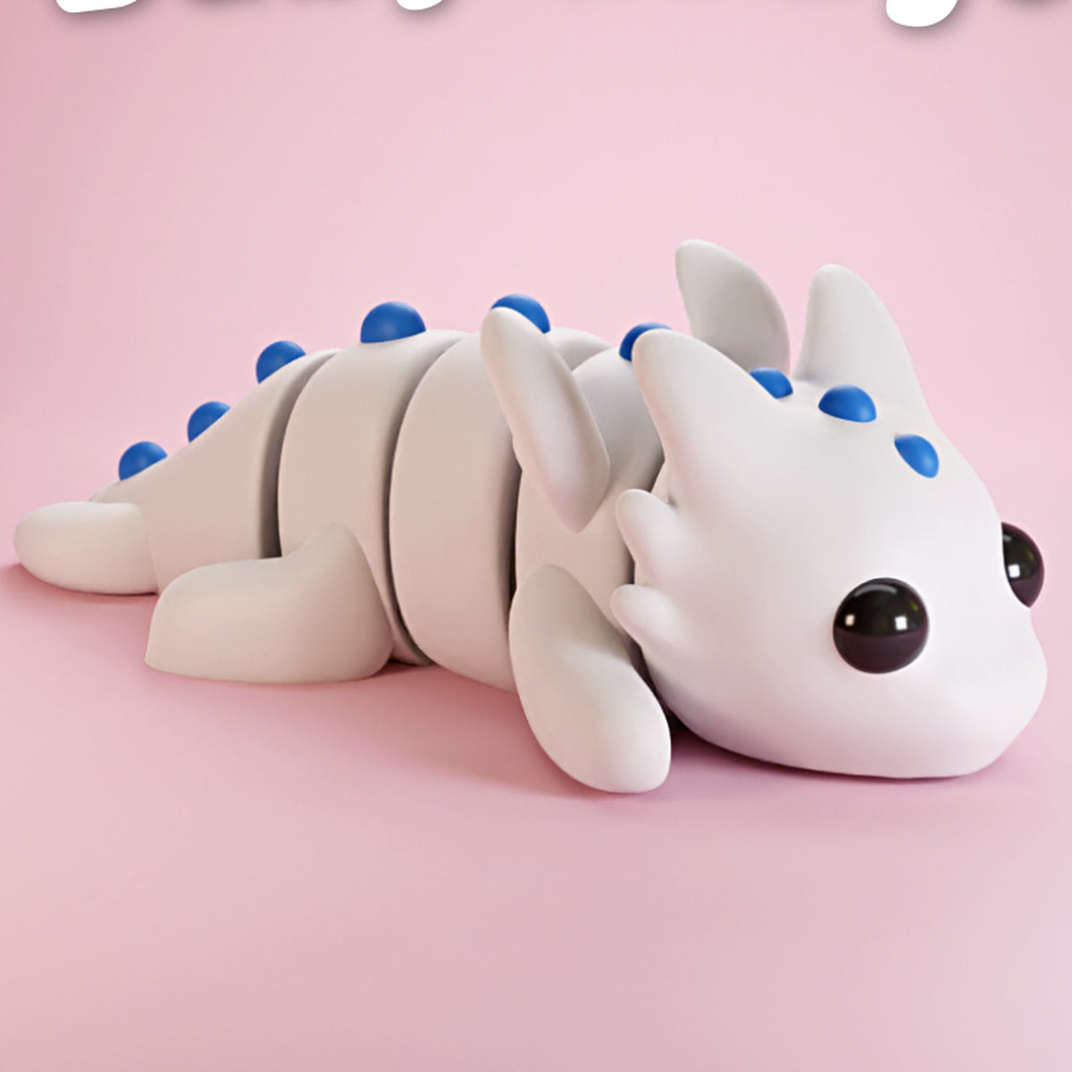 Mini Dragon — articulated 3D printed dragon figurine in white with blue spines